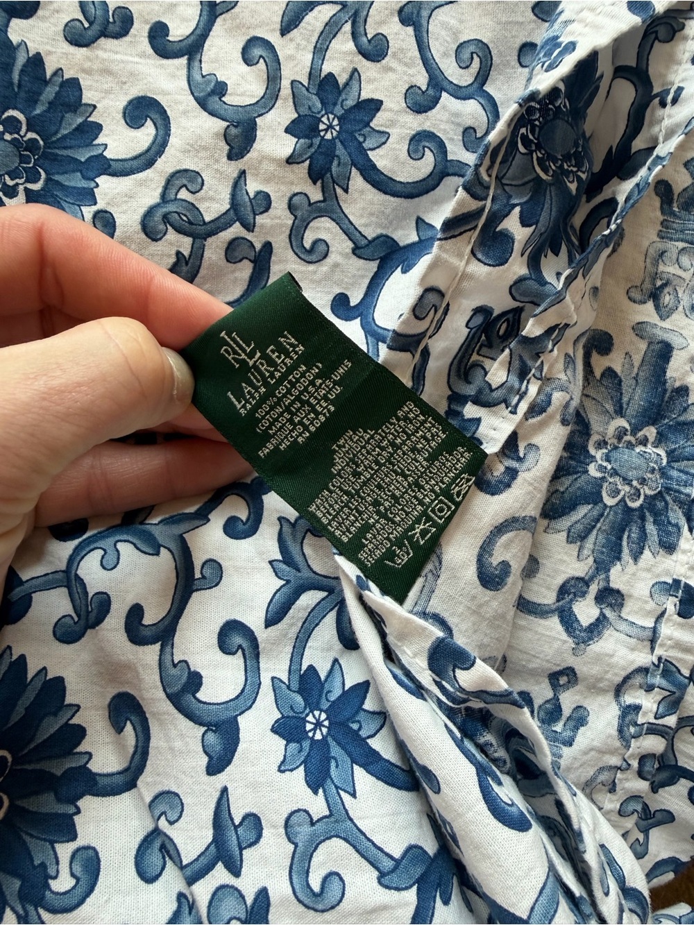 Ralph Lauren Porcelain Rosette Twin Size Sheet 100% Cotton blue white printed - Picture 3 of 4